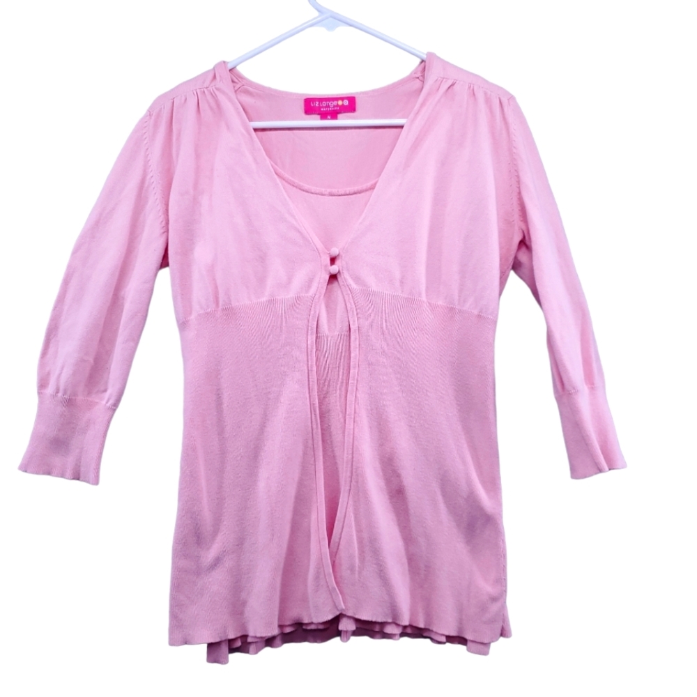 Liz Lange Pink Cotton Nylon Stretch Maternity Tank Top & Sweater Matching Set